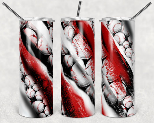 20 oz Skinny Tumbler Sublimation Template Milky Way Red Sport Baseball Straight Solid Brushstroke Design