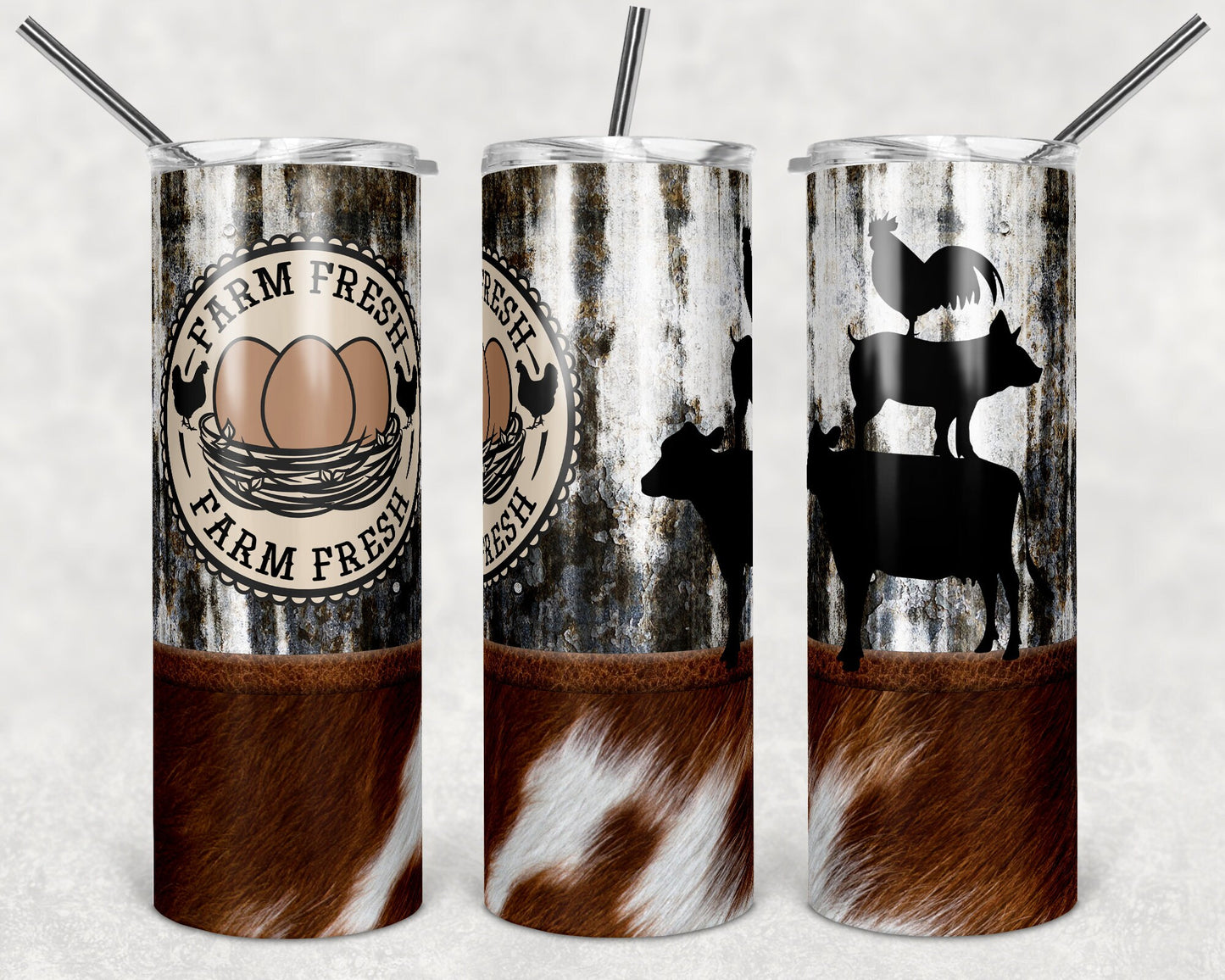20 oz Skinny Tumbler Chicken Farm Fresh Farm Stacked Animals Sublimation Design