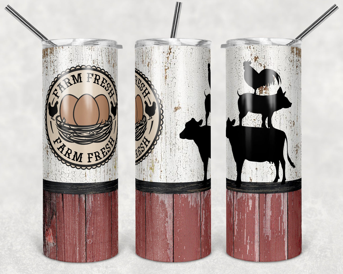 20 oz Skinny Tumbler Chicken Farm Fresh Farm Stacked Animals Sublimation Design