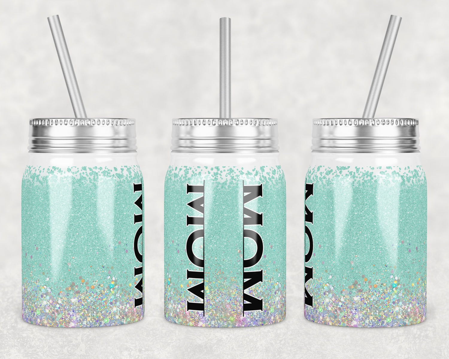 17 oz Mason Jar Tumbler Sublimation Design Template Holo Mint with and without MOM split monogram Mason Jar Design