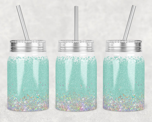 17 oz Mason Jar Tumbler Sublimation Design Template Holo Mint with and without MOM split monogram Mason Jar Design