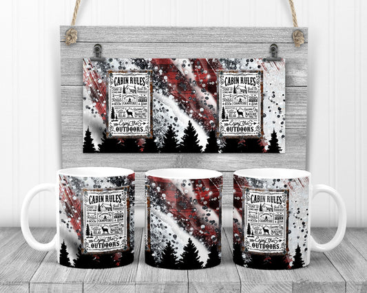 Sublimation Stainless Camp Cup Mug Milkyway plaid Cabin Rules Sublimation Design Camper