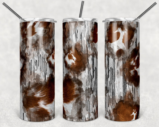 20 oz Skinny Tumbler Design Chipped Wood Cow Hide Background Sublimation Design
