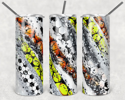 20 oz Skinny Tumbler Sublimation Template Milky Way Glitter Spo Soccer basketball softball Design