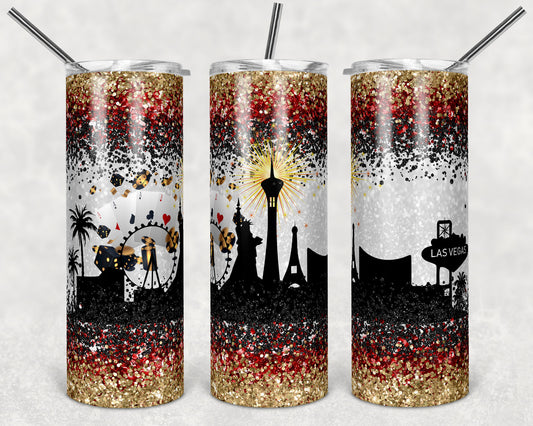 20 oz Skinny Tumbler Sublimation Design Template Glitter Vegas Skyline Straight Vegas vacation Design