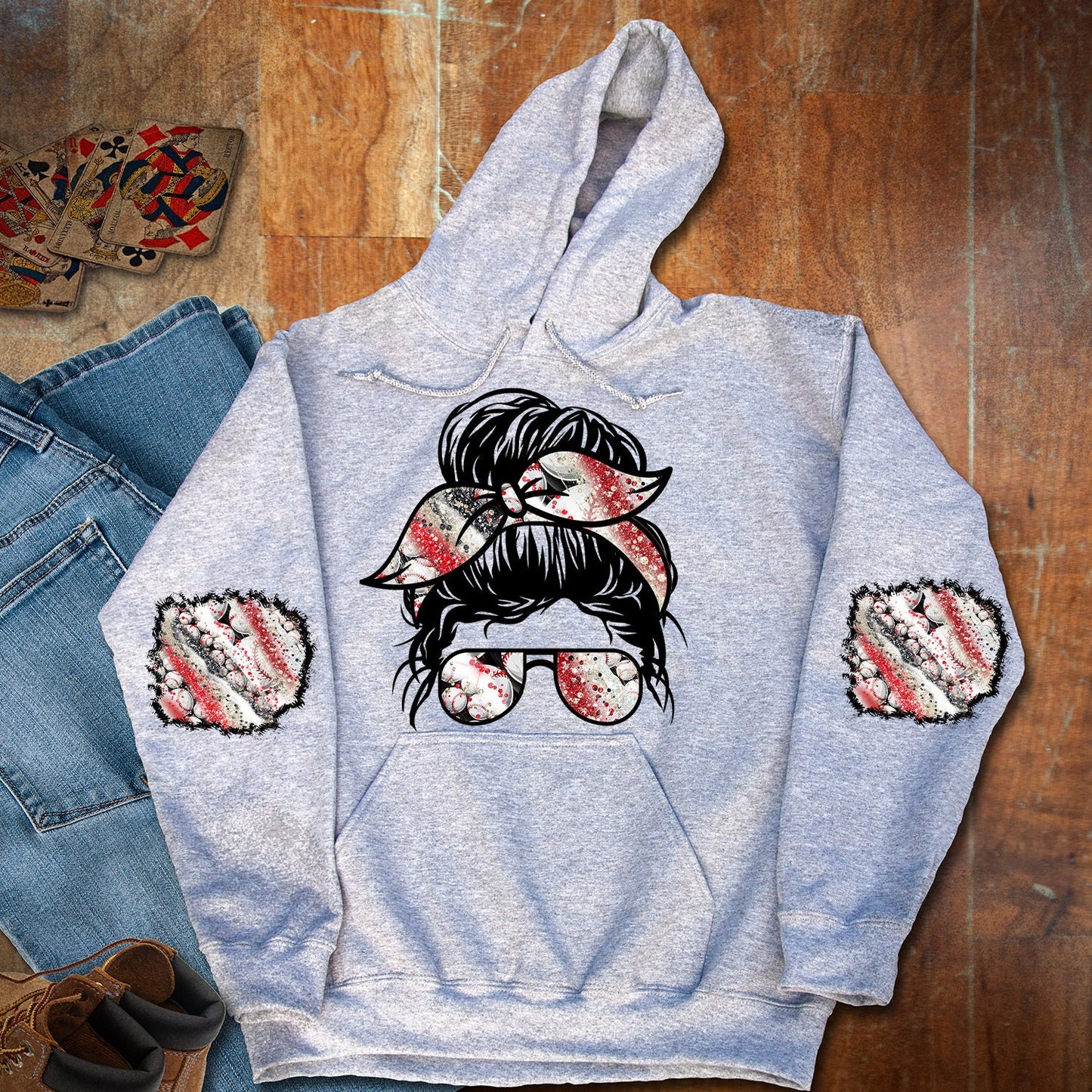 Shirt design Sweatshirt Patch Messy Bun Baseball and Matching Patches for sleeves Sublimation Design