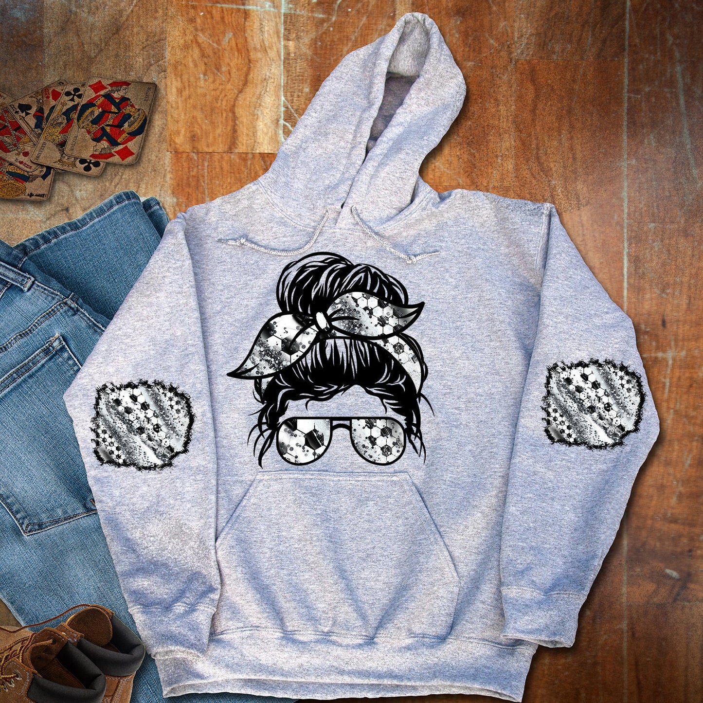 Shirt design Sweatshirt Patch Messy Bun Soccer and Matching Patches for sleeves Sublimation Design