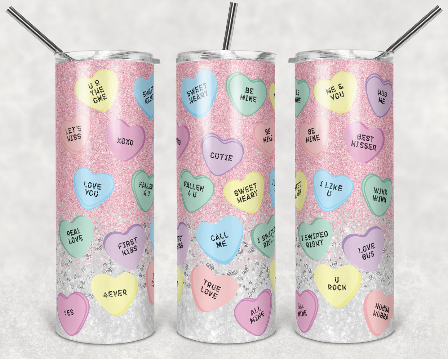 20 oz Skinny Tumbler Sublimation Design Template Valentines Day glitter Love conversation hea Straight Design