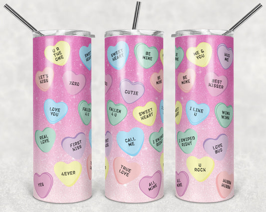 20 oz Skinny Tumbler Sublimation Design Template Valentines Day glitter Love conversation hea Straight Design