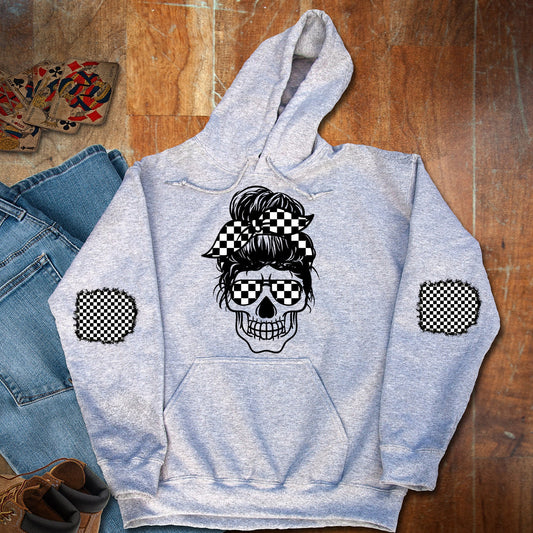 Shirt design Sweatshirt Patch Messy Bun Skull Checkered and Matching Patches for sleeves Sublimation Design