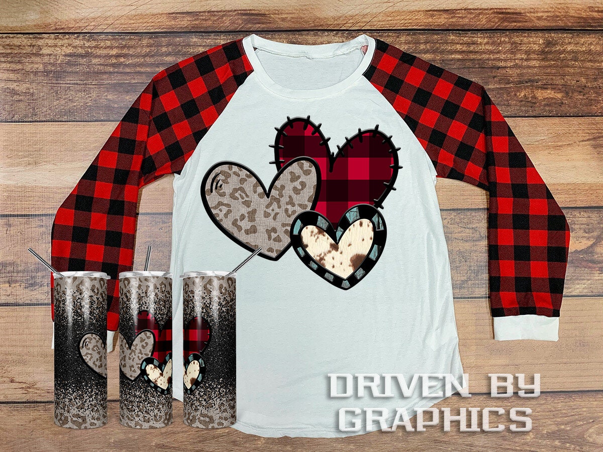 20 oz Skinny Tumbler Sublimation Template Valentine Plaid Heart matching shirt straight Design