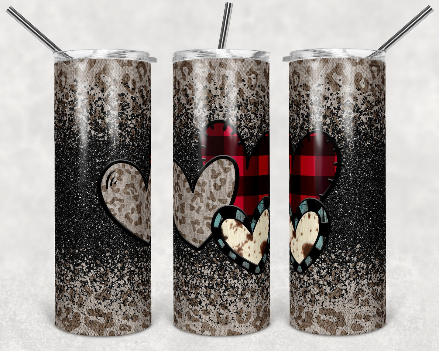 20 oz Skinny Tumbler Sublimation Template Valentine Plaid Heart matching shirt straight Design