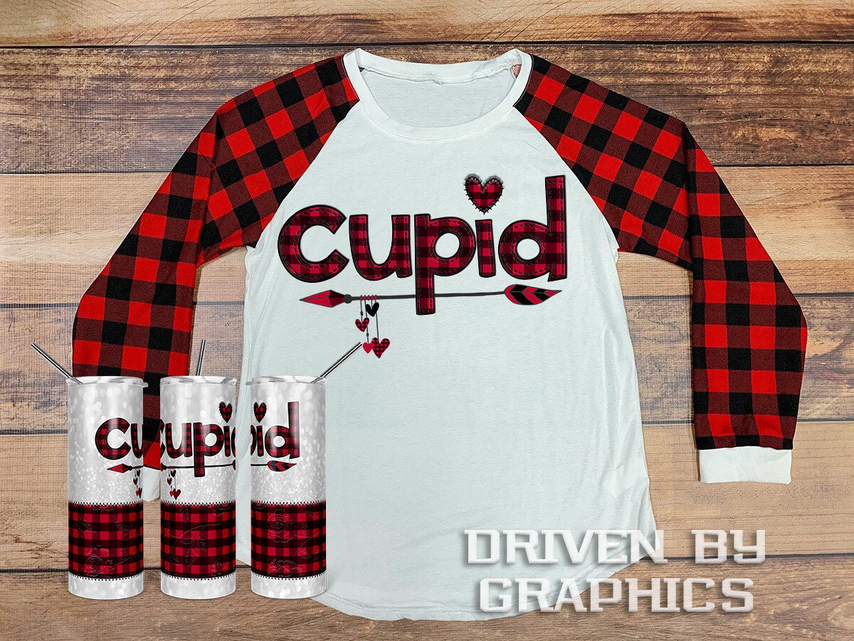 20 oz Skinny Tumbler Sublimation Template Valentine Plaid Cupid matching shirt straight Design