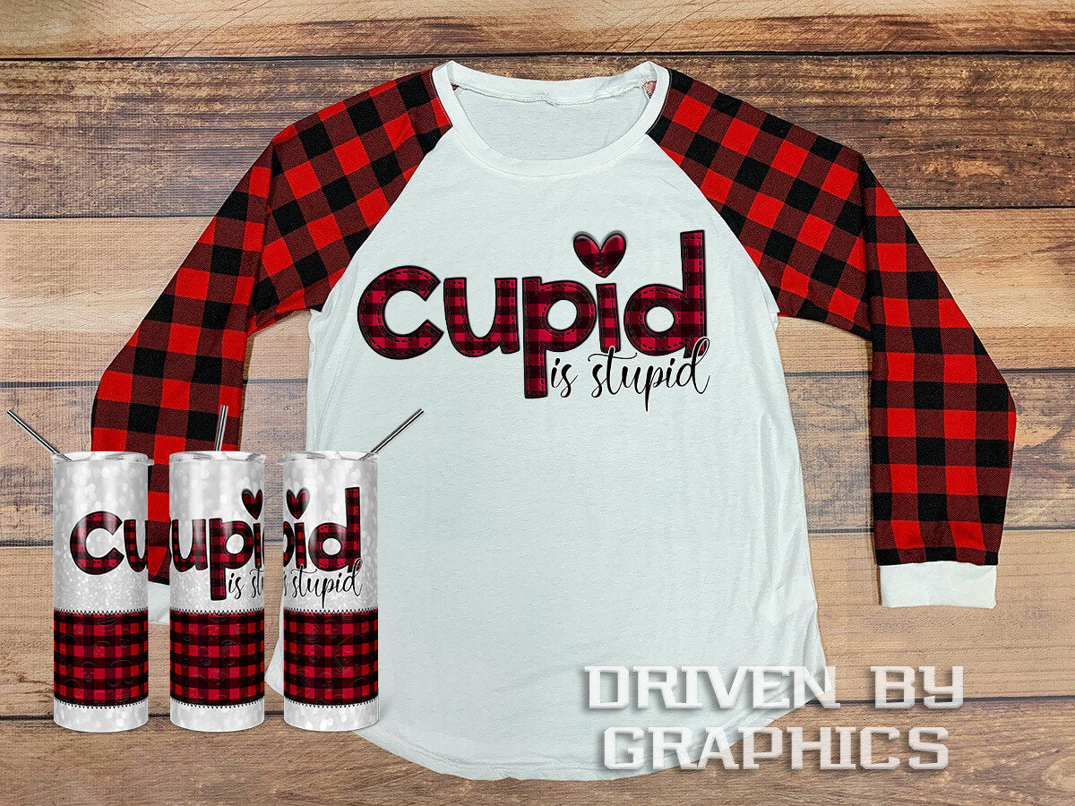 20 oz Skinny Tumbler Sublimation Template Valentine Plaid Cupid is Stupid matching shirt straight Design tumblers