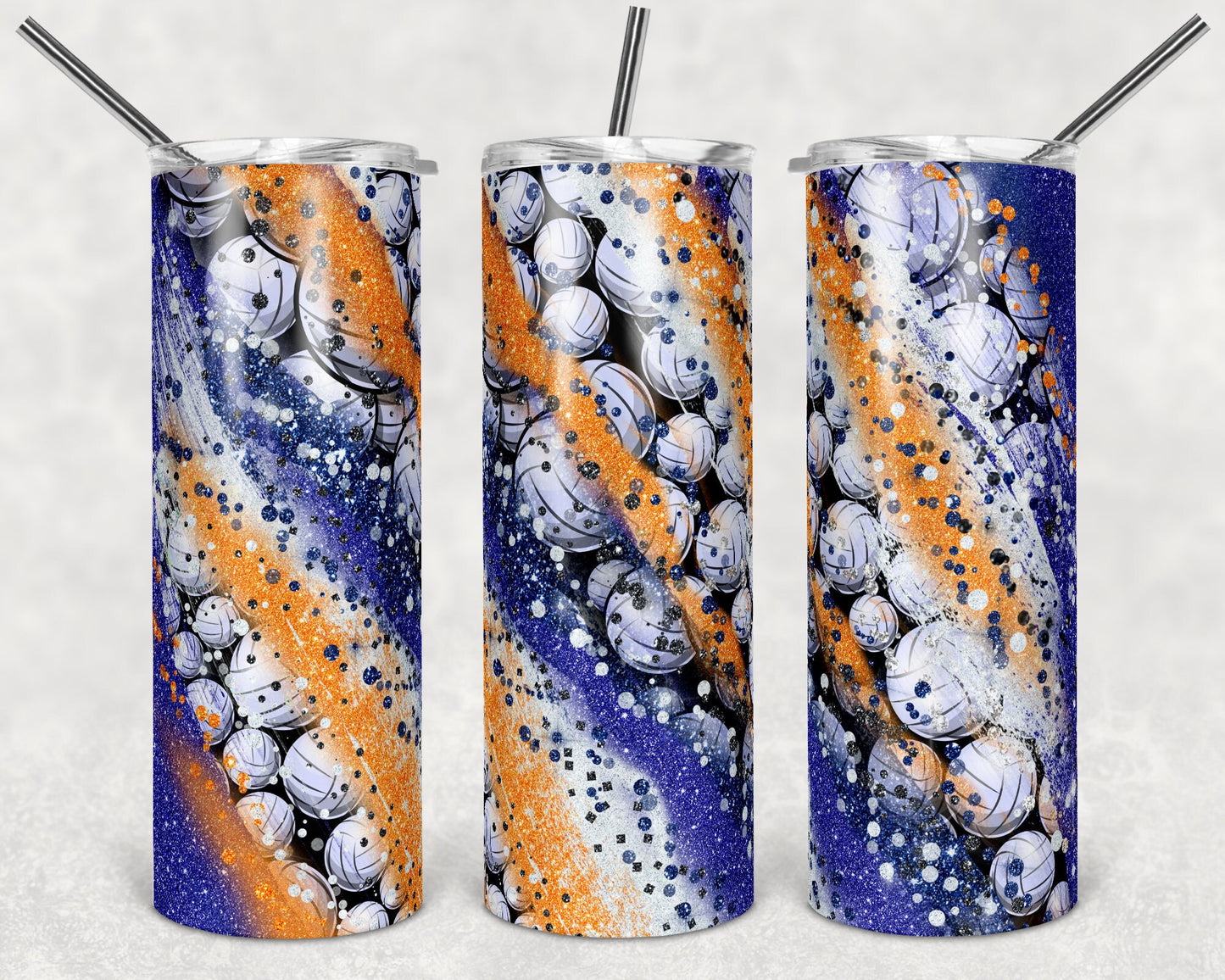 20 oz Skinny Tumbler Sublimation Template Milky Way Glitter Spo Volleyball Blue Orange Straight Design tumblers