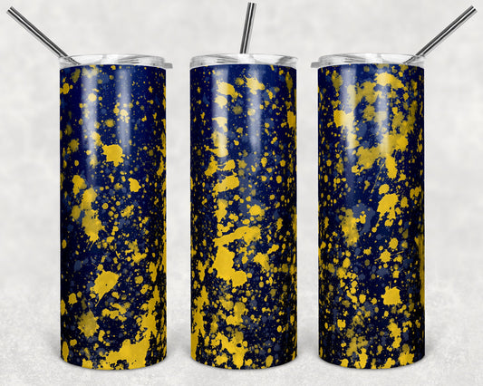 20 oz Skinny Tumbler Sublimation Design Template Navy Blue Gold Yellow Power Wash Add School Logo Straight Warped Design