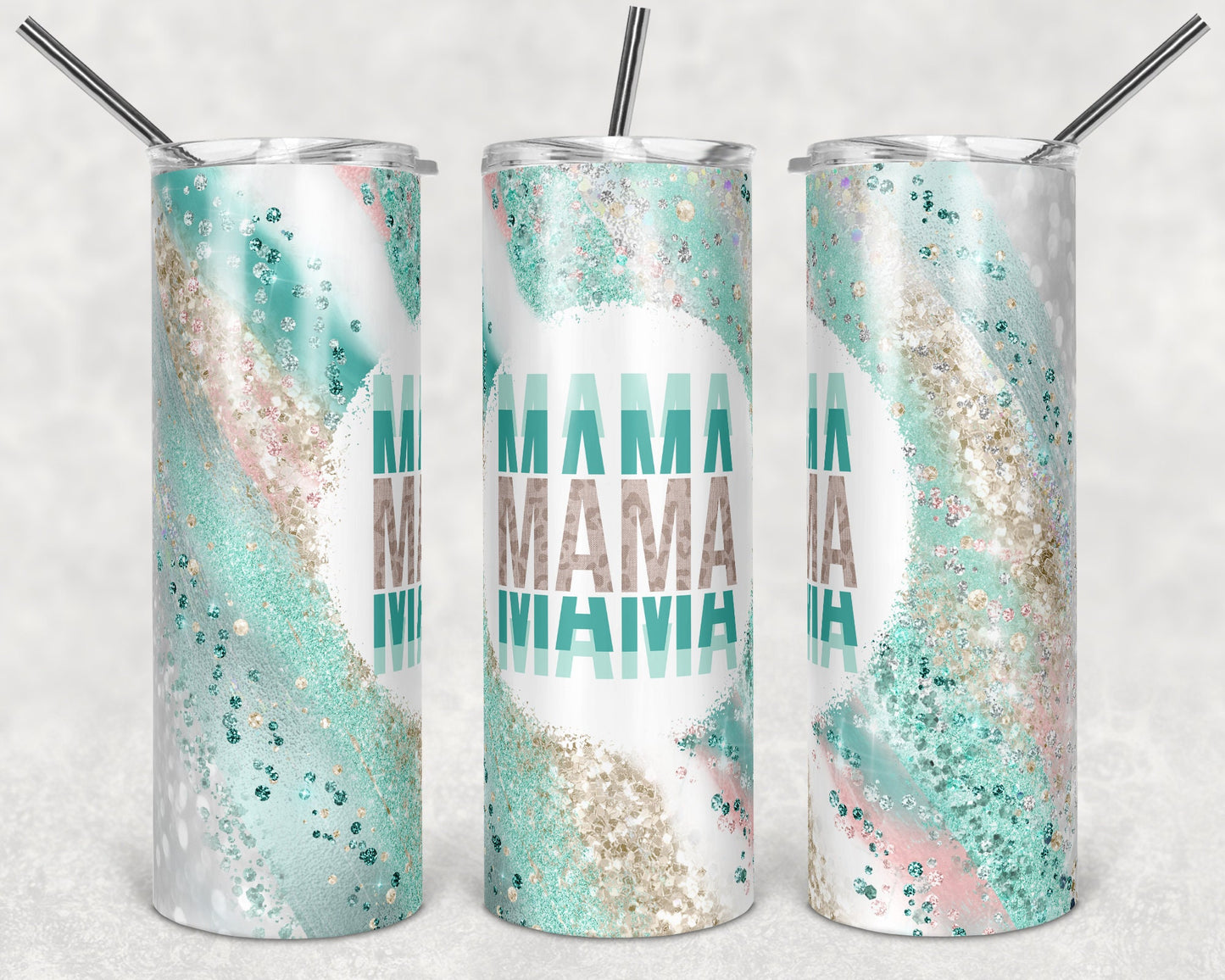 20 oz Skinny Tumbler Sublimation Template Agate Milky Way Teal Mint Shirt and Tumbler Straight Warped Design