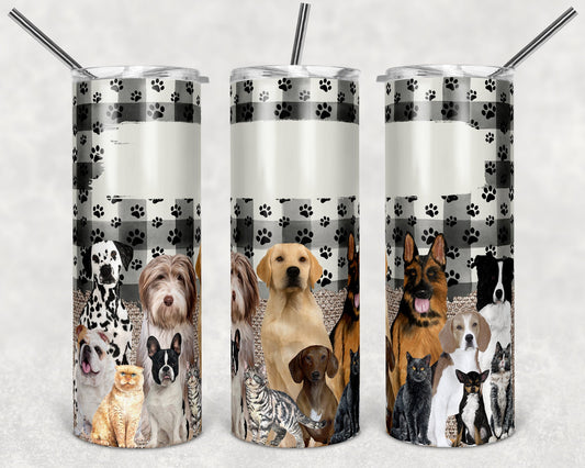 20 oz Skinny Tumbler Sublimation Many Dogs and Cats Burlap dog cat Template Straight Personalize