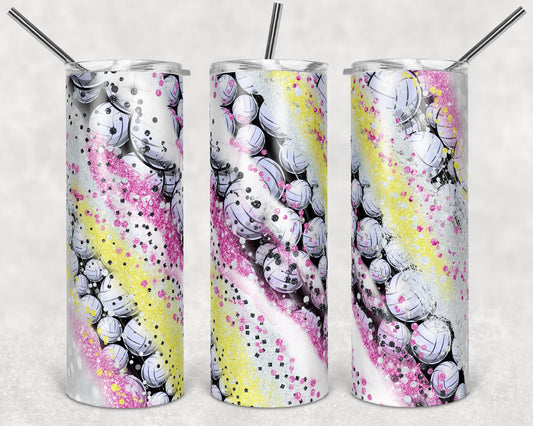 20 oz Skinny Tumbler Sublimation Template Milky Way Glitter Spo Volleyball Pink Yellow Straight Design tumblers