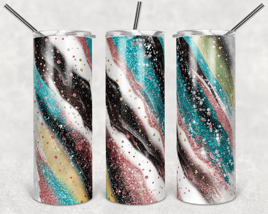 20 oz Skinny Tumbler Sublimation Milky Way Brown Rose Gold Teal Glitter Straight Design