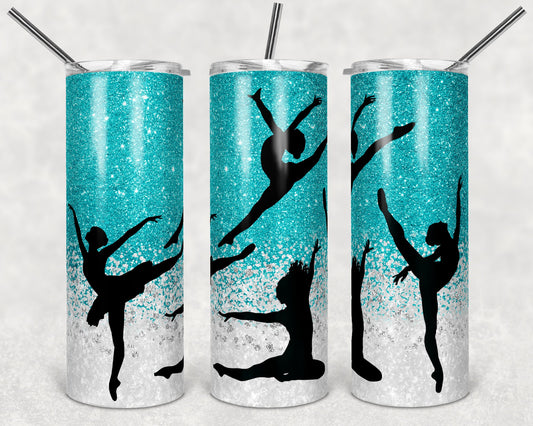 20 oz Skinny Tumbler Teal Glitter Dance Dancing Dance Sublimation Design Straight