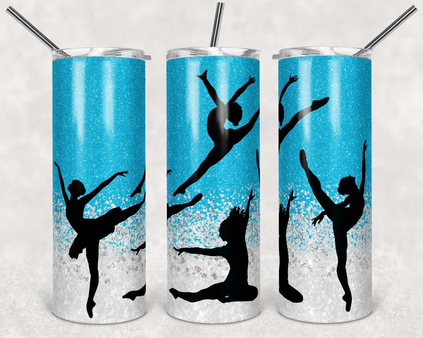 20 oz Skinny Tumbler Blue Glitter Dance Dancing Dance Sublimation Design Straight