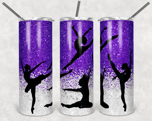 20 oz Skinny Tumbler Purple Glitter Dance Dancing Dance Sublimation Design Straight