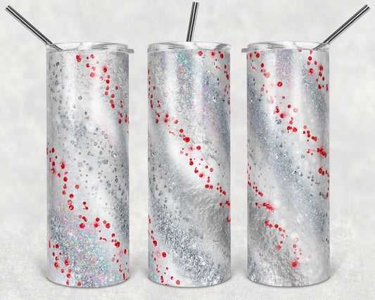 20 oz Skinny Tumbler Sublimation Template Agate Milky Way Red Silver White Straight Design