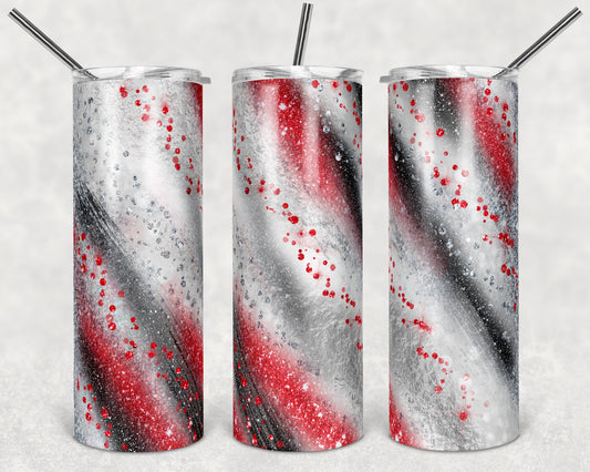 20 oz Skinny Tumbler Sublimation Template Agate Milky Way Red Silver White Black Straight Design