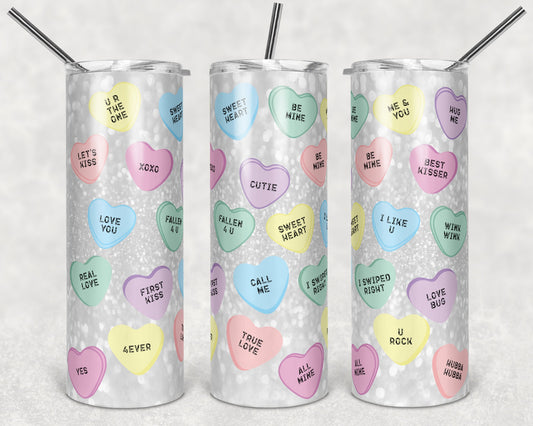 20 oz Skinny Tumbler Sublimation Design Template Valentines Day glitter Love conversation hea Straight Design