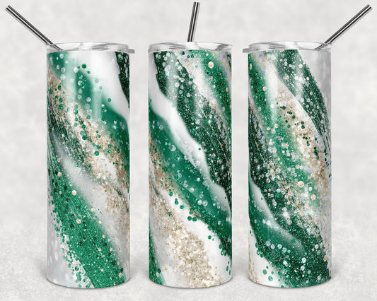 20 oz Skinny Tumbler Sublimation Template Agate Milky Way Green Tan Straight and Design