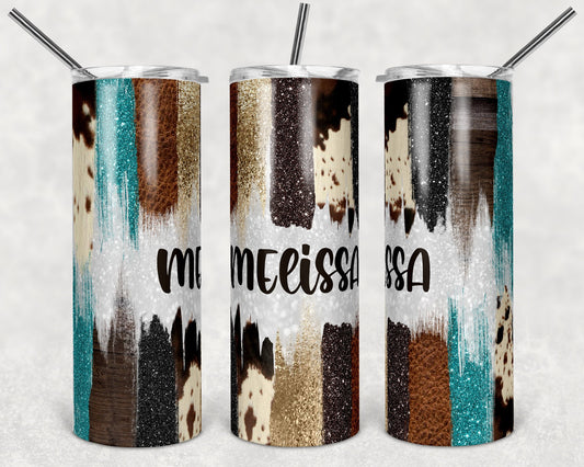 20 oz Skinny Tumbler Sublimation Design Template Glitter Brush Stroke Teal Cow Design tumblers