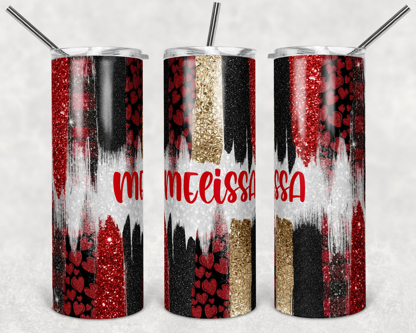 20 oz Skinny Tumbler Sublimation Design Template Glitter Brush Stroke Valentine Heart Design