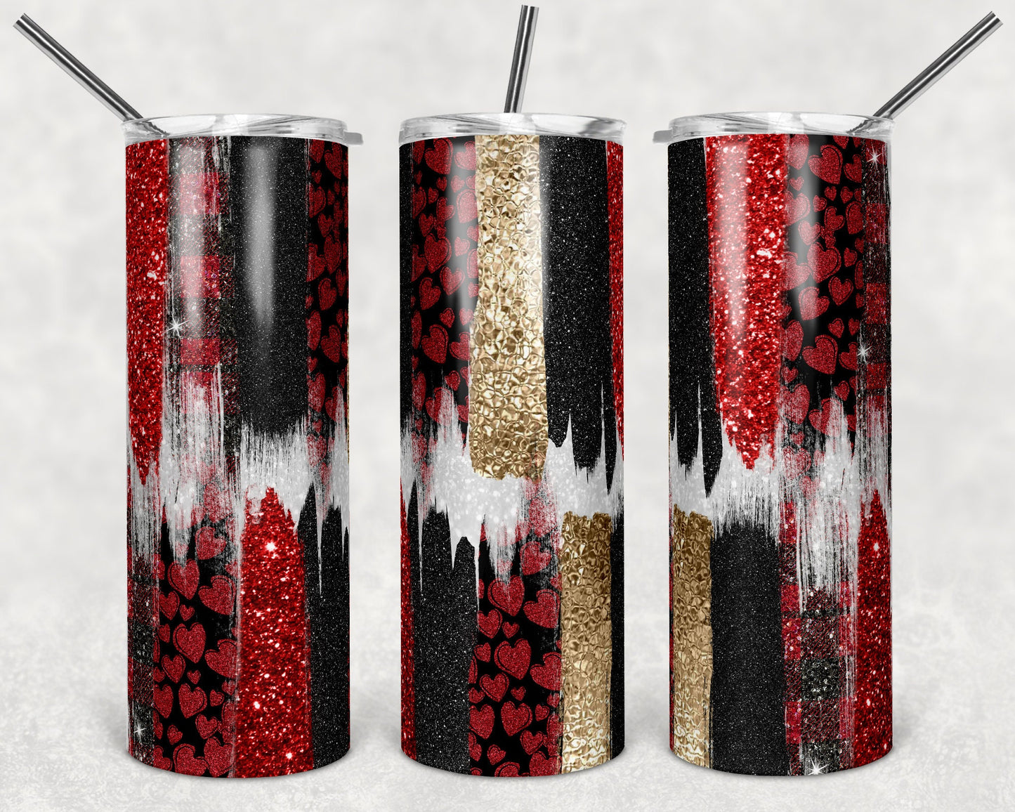 20 oz Skinny Tumbler Sublimation Design Template Glitter Brush Stroke Valentine Heart Design