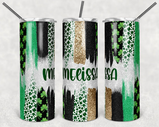 20 oz Skinny Tumbler Sublimation Design Template Glitter Brush Stroke St Patrick Design