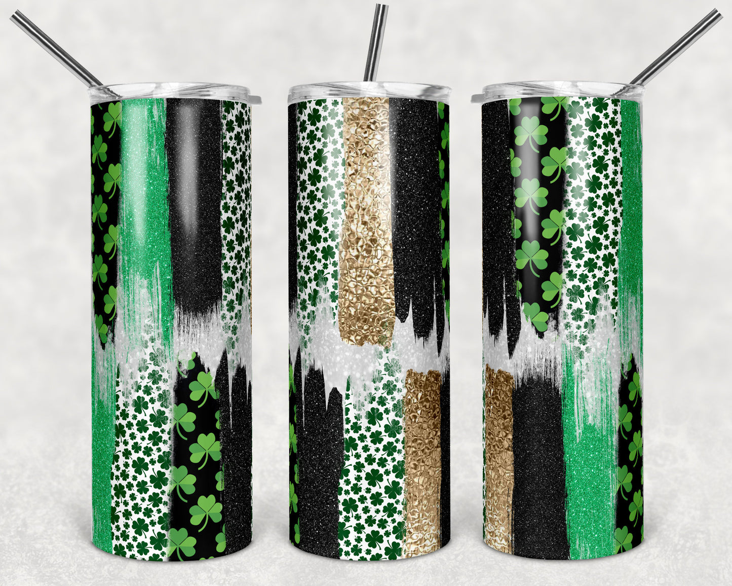 20 oz Skinny Tumbler Sublimation Design Template Glitter Brush Stroke St Patrick Design