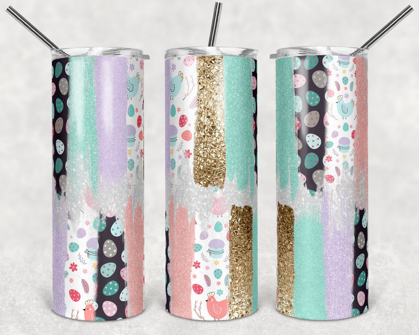 20 oz Skinny Tumbler Sublimation Design Template Glitter Brush Stroke Pastel Easter Design