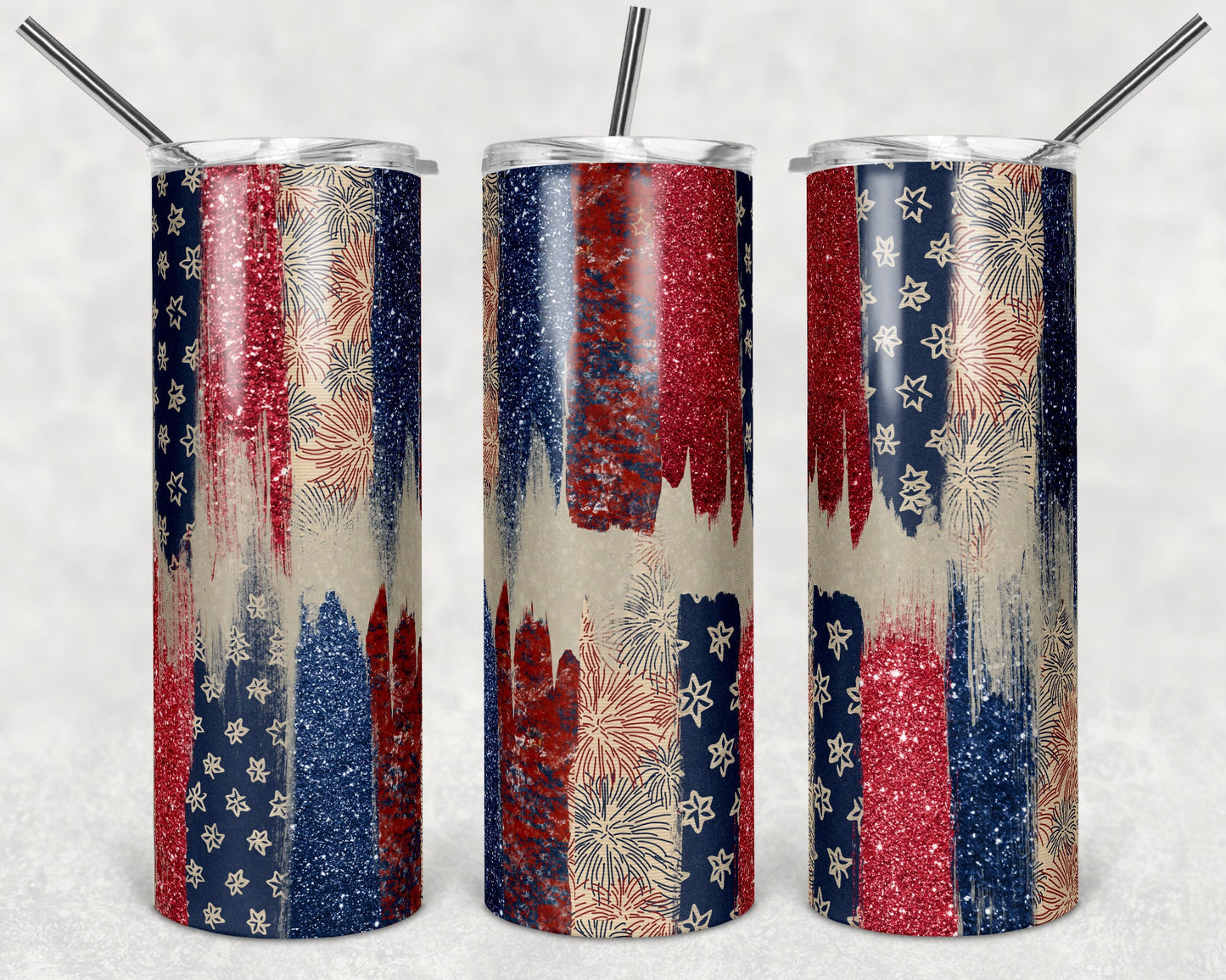 20 oz Skinny Tumbler Sublimation Design Template Glitter Brush Stroke Patriotic Design tumblers