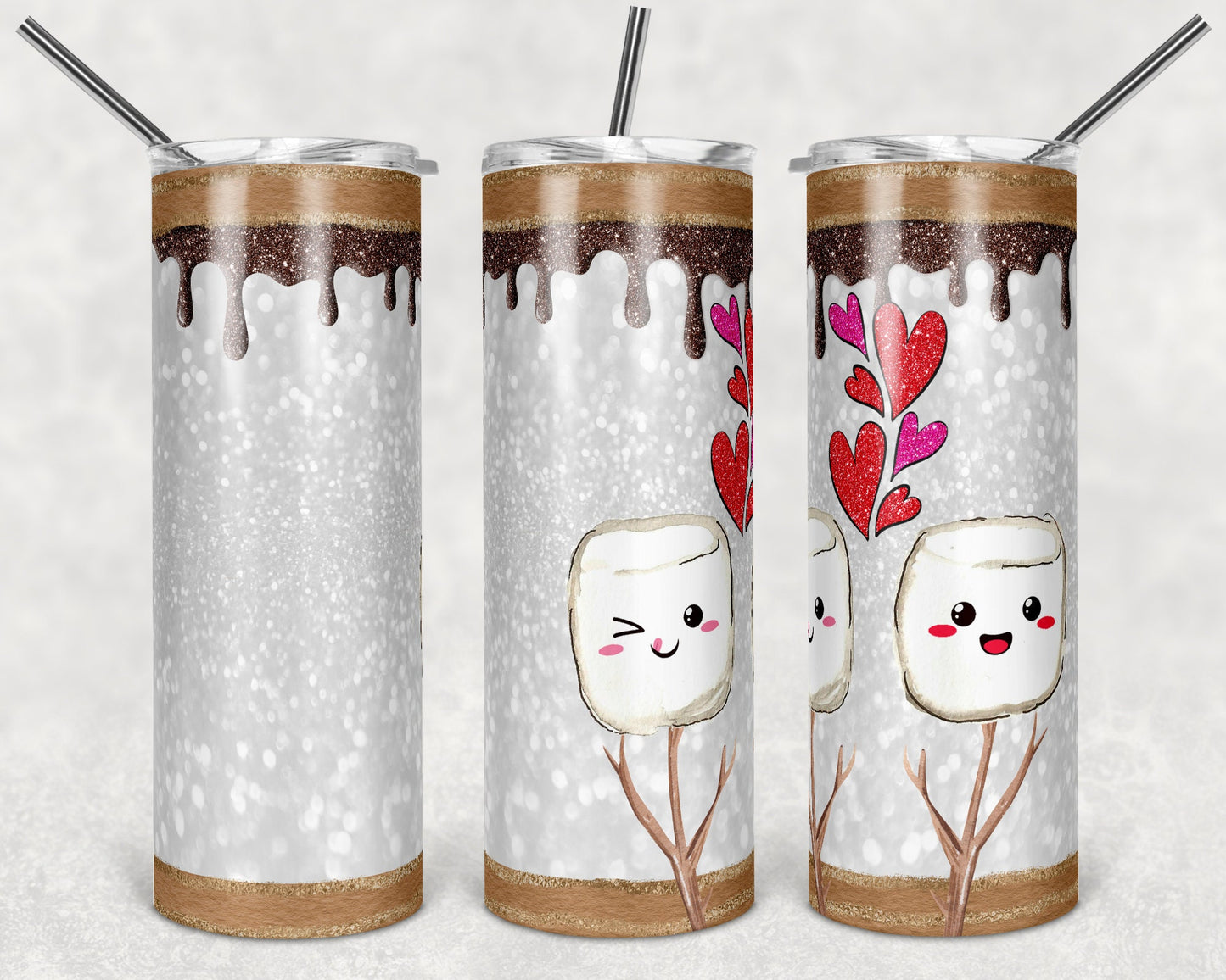 20 oz Skinny Tumbler Valentines Glitter Love you S'more Smores Camp Camping Sublimation