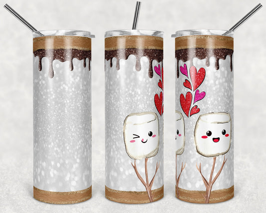 20 oz Skinny Tumbler Valentines Glitter Love you S'more Smores Camp Camping Sublimation