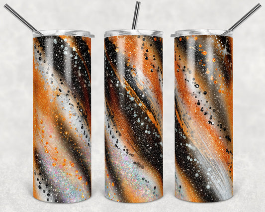 20 oz Skinny Tumbler Sublimation Template Agate Milky Way Orange Black Silver Straight Design