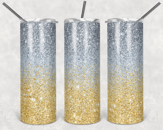20 oz Skinny Tumbler Sublimation Design Template Glitter Ombre Silver Gold Straight Design