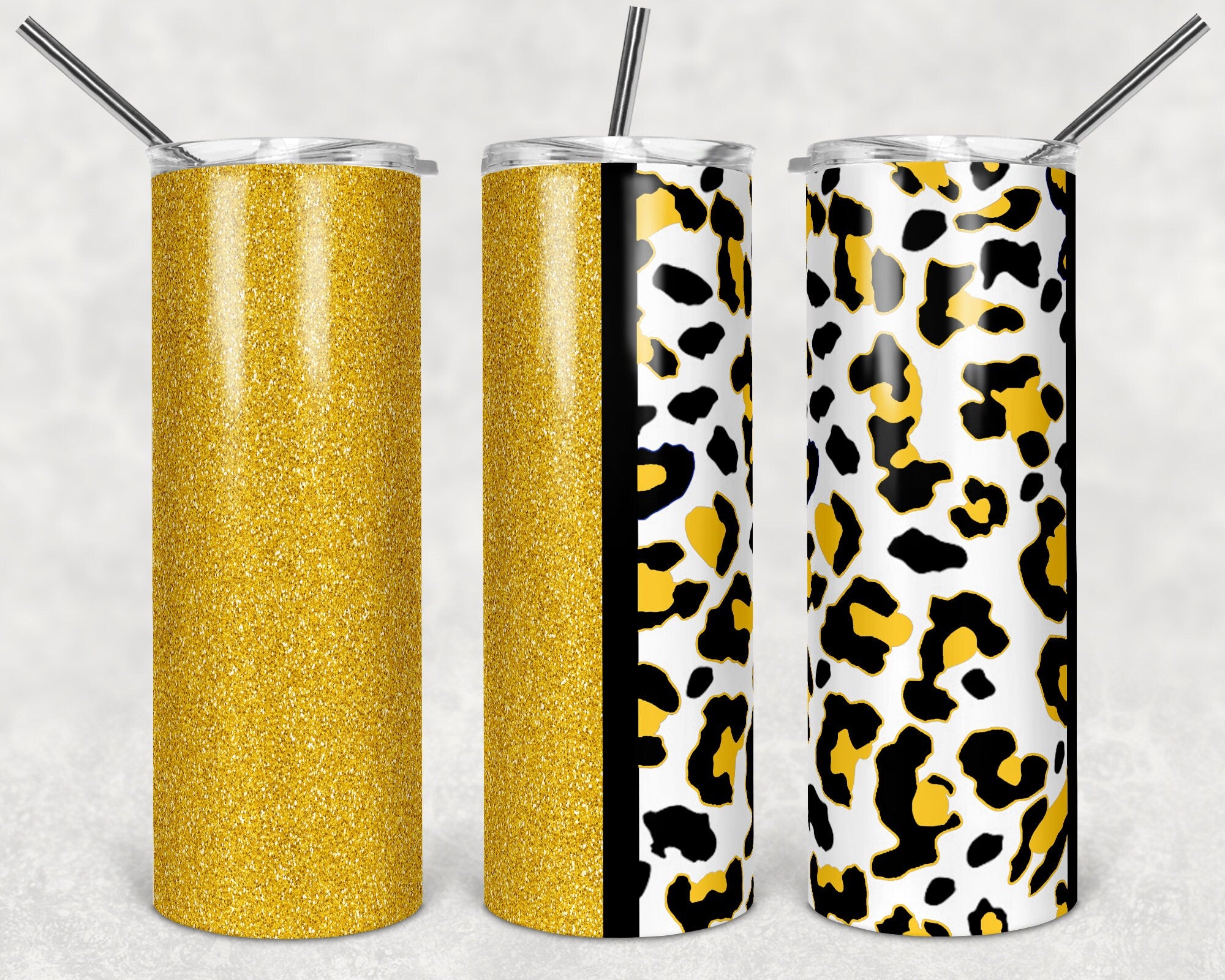 20 oz Skinny Tumbler Sublimation Design Template Yellow Gold Glitter L ...
