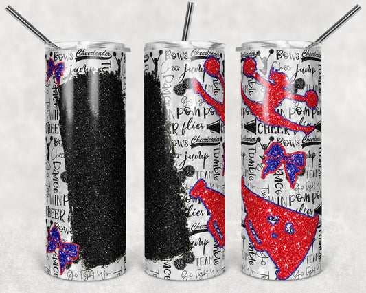 20 oz Skinny Tumbler Cheer Blank for Name Glitter Red White Blue Sublimation Design