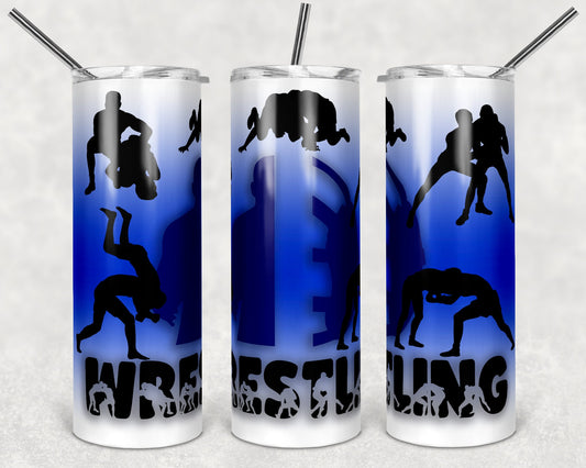 20 oz Skinny Tumbler Monogram Wrestling Image Sublimation Design Blue