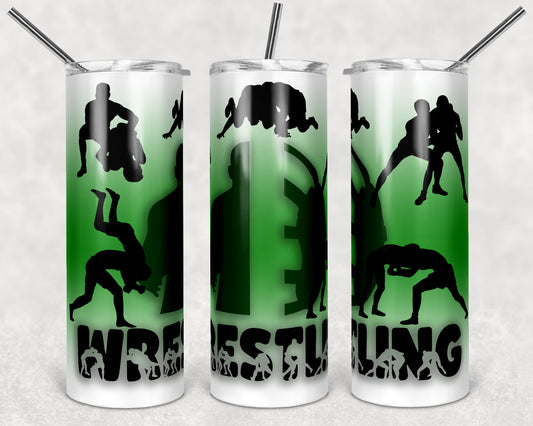 20 oz Skinny Tumbler Monogram Wrestling Image Sublimation Design Green