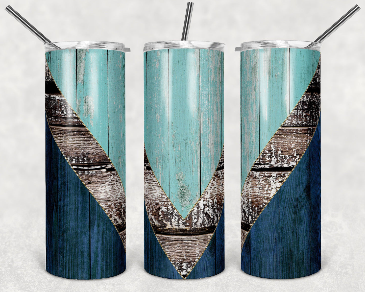 20 oz Skinny Tumbler Sublimation Design Template Chevron Wood Teal weathered White Wood Straight Design