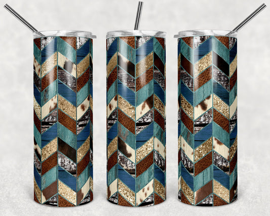 20 oz Skinny Tumbler Sublimation Design Template Western Repeating Arrow Western Design Teal Cow Hide Straight Design