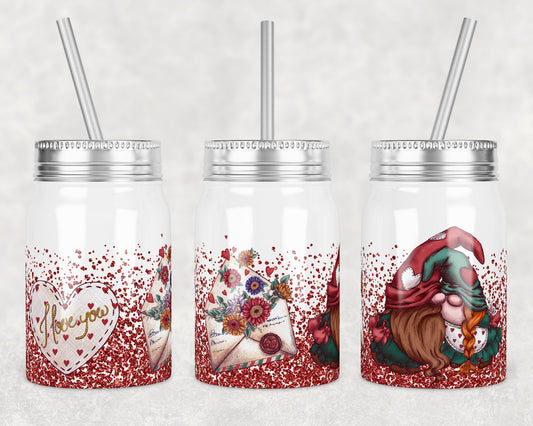 17 oz Mason Jar Tumbler Sublimation Design Template Valentine Gnome Love Mason Jar Design Instant