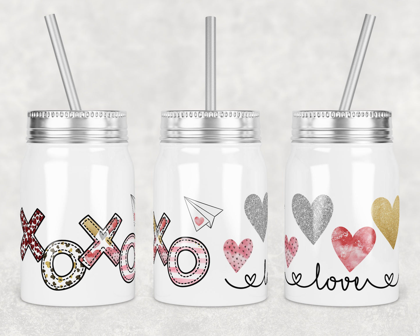 17 oz Mason Jar Tumbler Sublimation Design Template Valentine XoXo Hea Mason Jar Design Instant